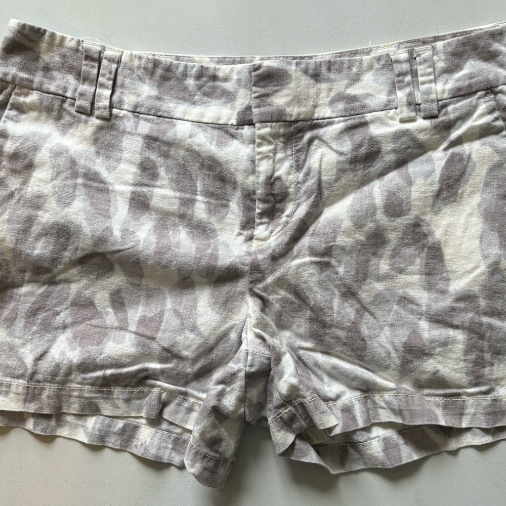 Ann Taylor LOFT Womens Linen Blend Shorts Size‎ 4 Camo High Rise Slash Pockets